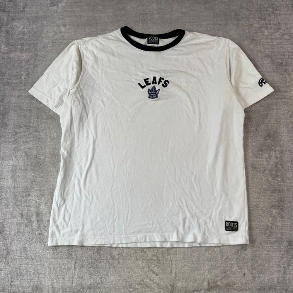 Toronto Maple Leafs Shirt Mens Large White Vintage Ringer Roots NHL Hockey